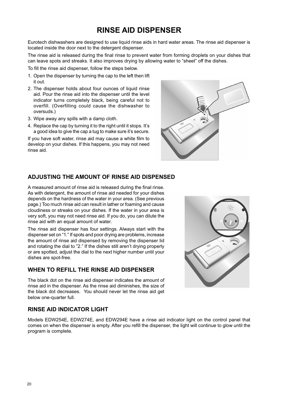 Rinse aid dispenser | Eurotech Appliances EDW274E User Manual | Page 20 / 36