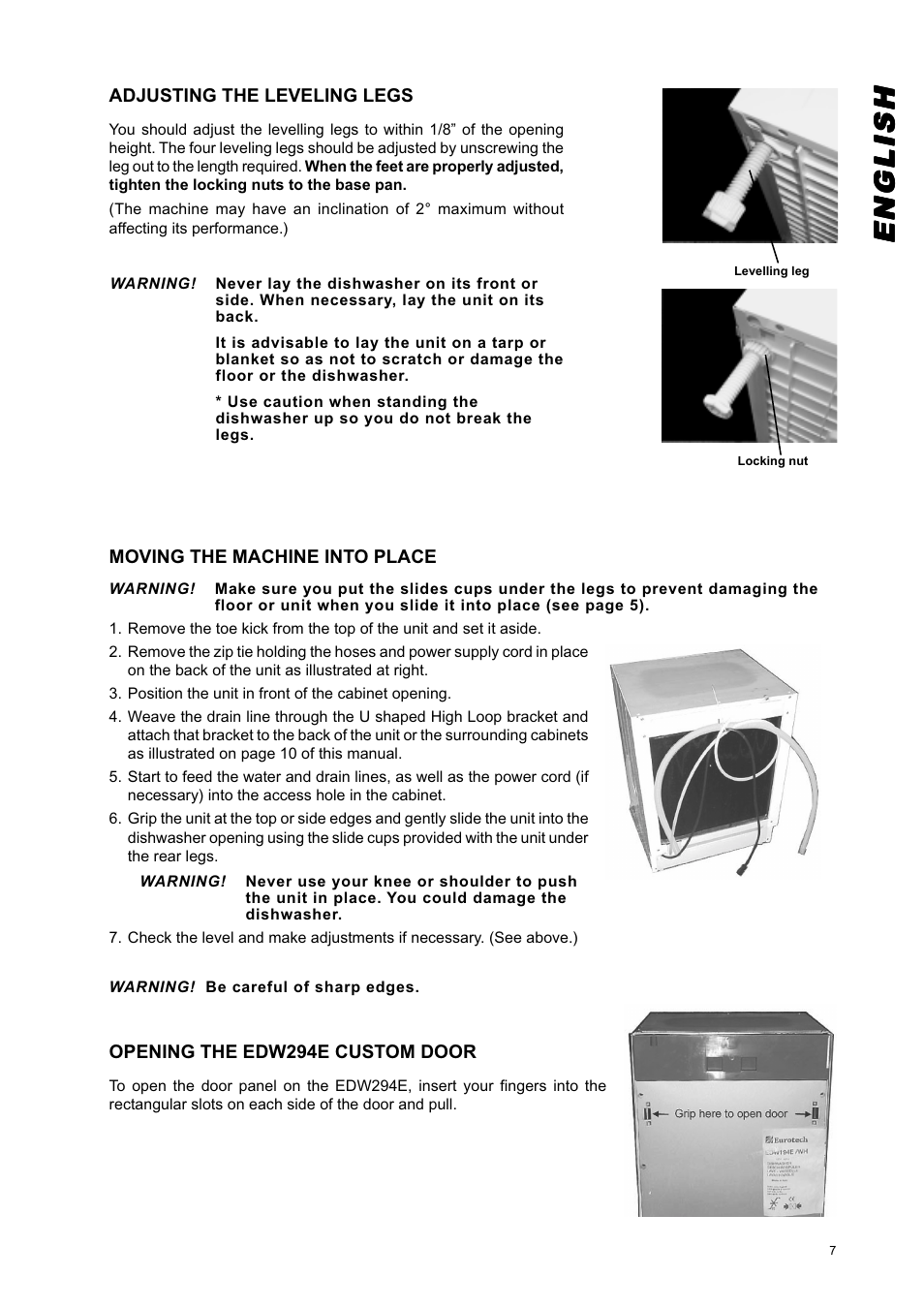 Englishenglishenglishenglishenglish | Eurotech Appliances EDW274E User Manual | Page 7 / 36