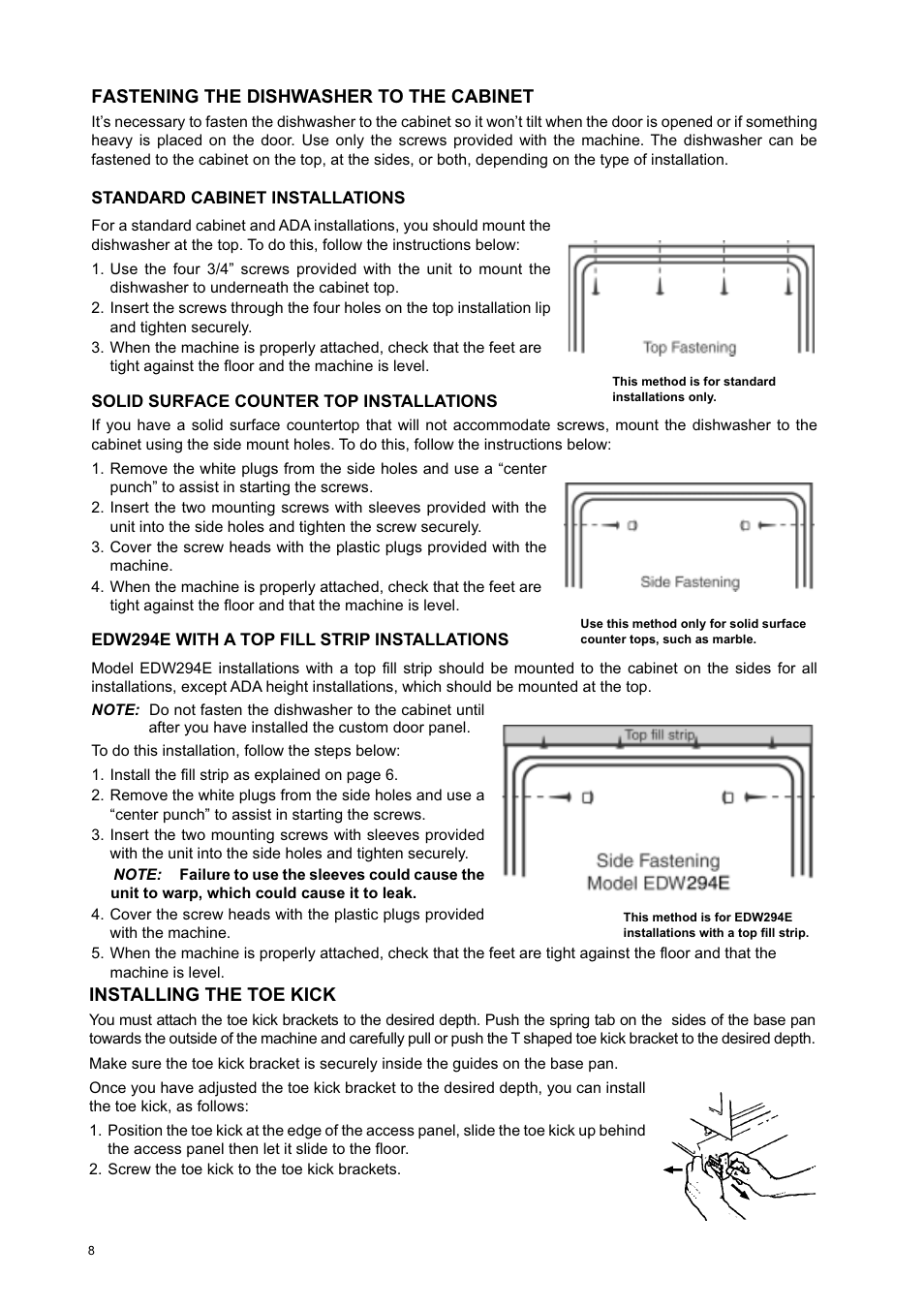 Eurotech Appliances EDW274E User Manual | Page 8 / 36