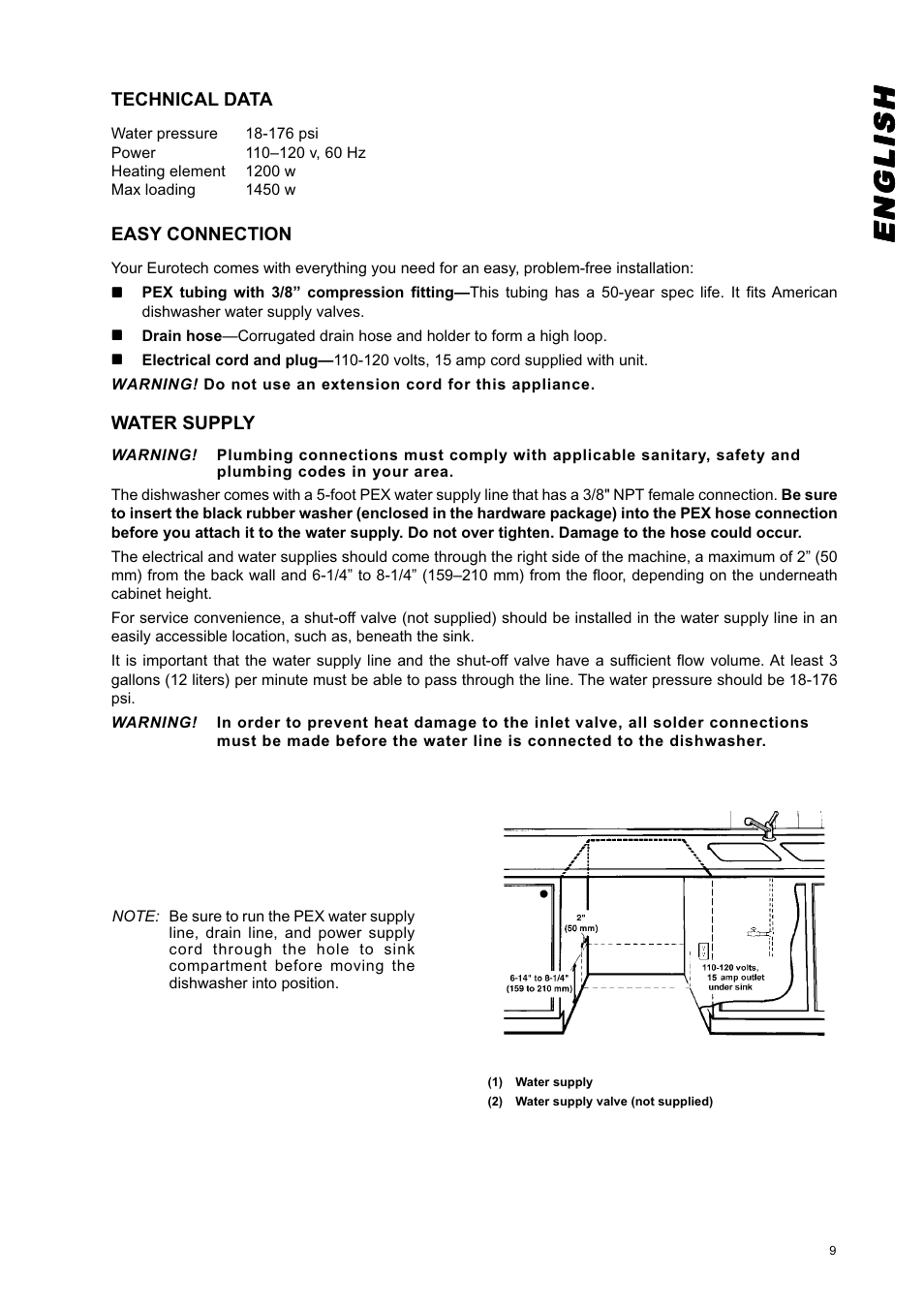 Englishenglishenglishenglishenglish | Eurotech Appliances EDW274E User Manual | Page 9 / 36