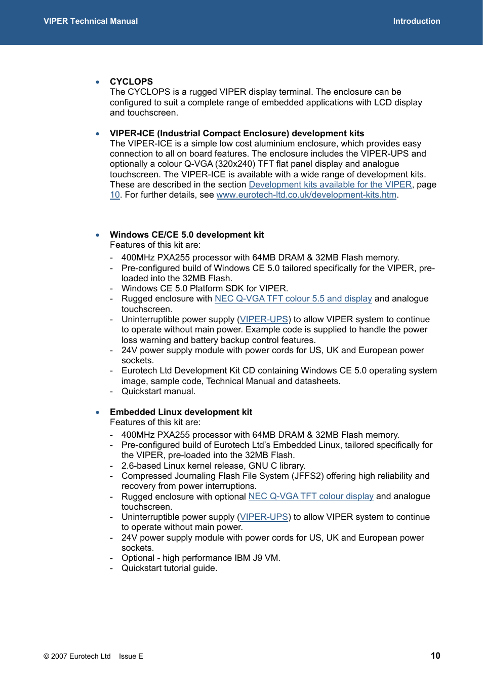 Eurotech Appliances VIPER / VIPER-LITE PXA255 User Manual | Page 10 / 111