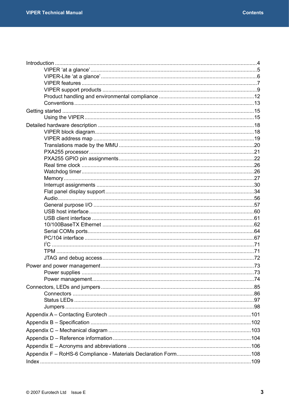 Eurotech Appliances VIPER / VIPER-LITE PXA255 User Manual | Page 3 / 111