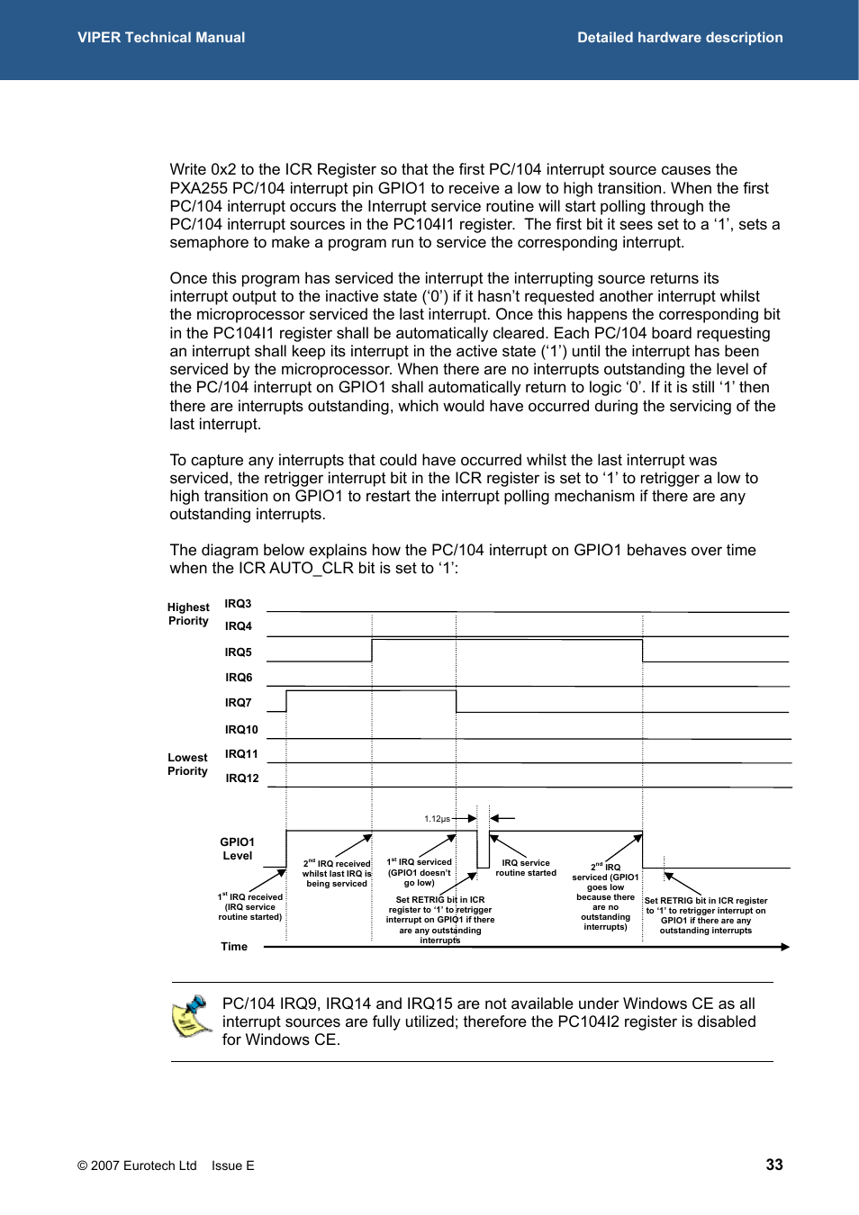 Pc/104 interrupts under windows ce | Eurotech Appliances VIPER / VIPER-LITE PXA255 User Manual | Page 33 / 111