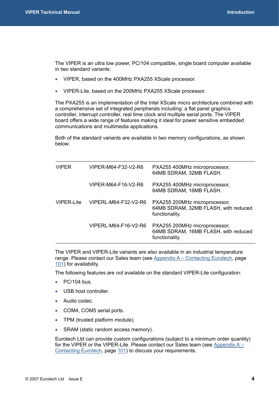 Introduction | Eurotech Appliances VIPER / VIPER-LITE PXA255 User Manual | Page 4 / 111