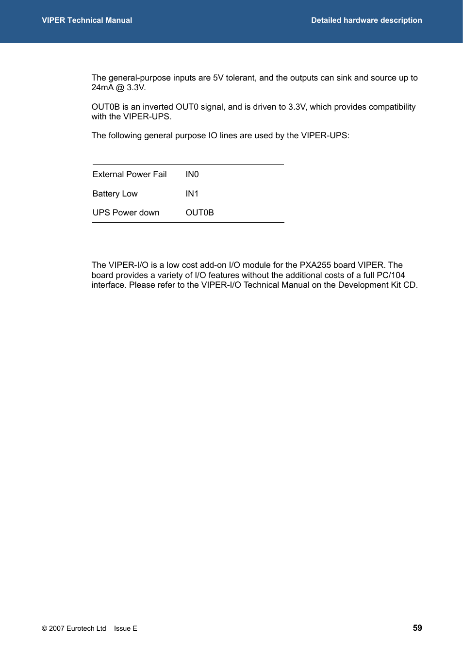 232h, Viper-i/o, 233h | For further det | Eurotech Appliances VIPER / VIPER-LITE PXA255 User Manual | Page 59 / 111