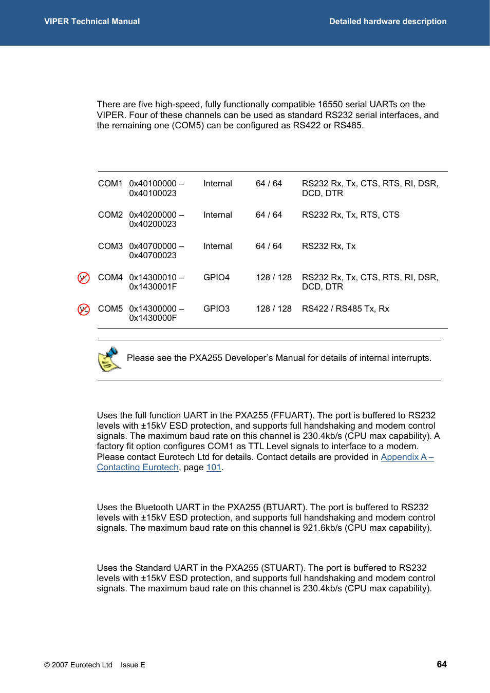 Serial coms ports, Five serial ports jumpers, Three serial ports 10/10 | Rminal, 323h, 324h | Eurotech Appliances VIPER / VIPER-LITE PXA255 User Manual | Page 64 / 111