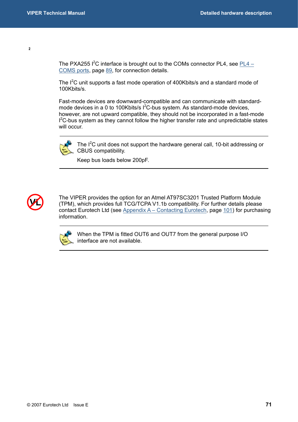 Tpm tamper (optional) | Eurotech Appliances VIPER / VIPER-LITE PXA255 User Manual | Page 71 / 111