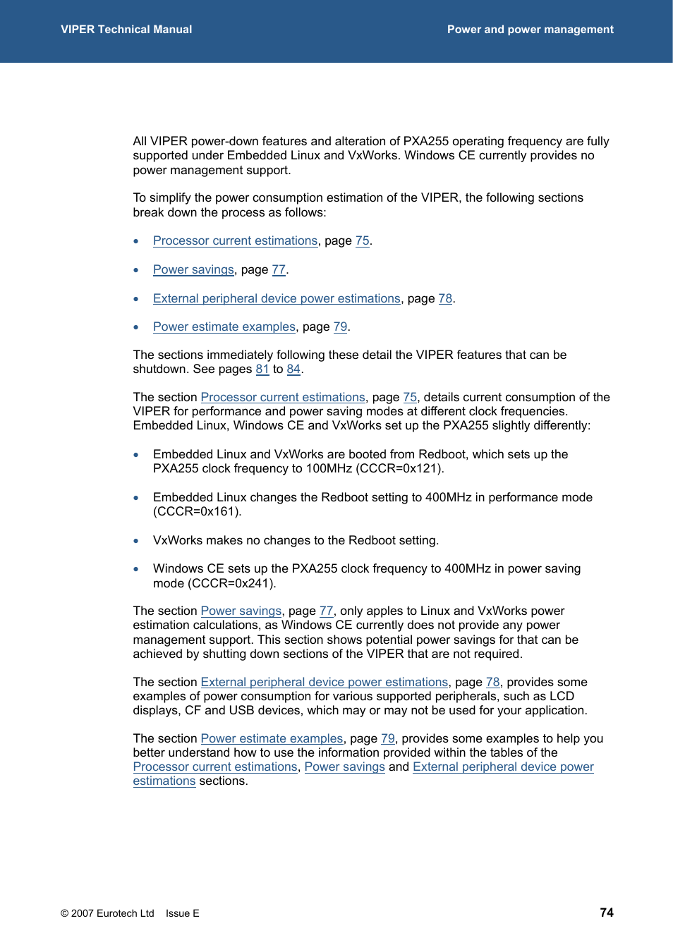 Power management | Eurotech Appliances VIPER / VIPER-LITE PXA255 User Manual | Page 74 / 111