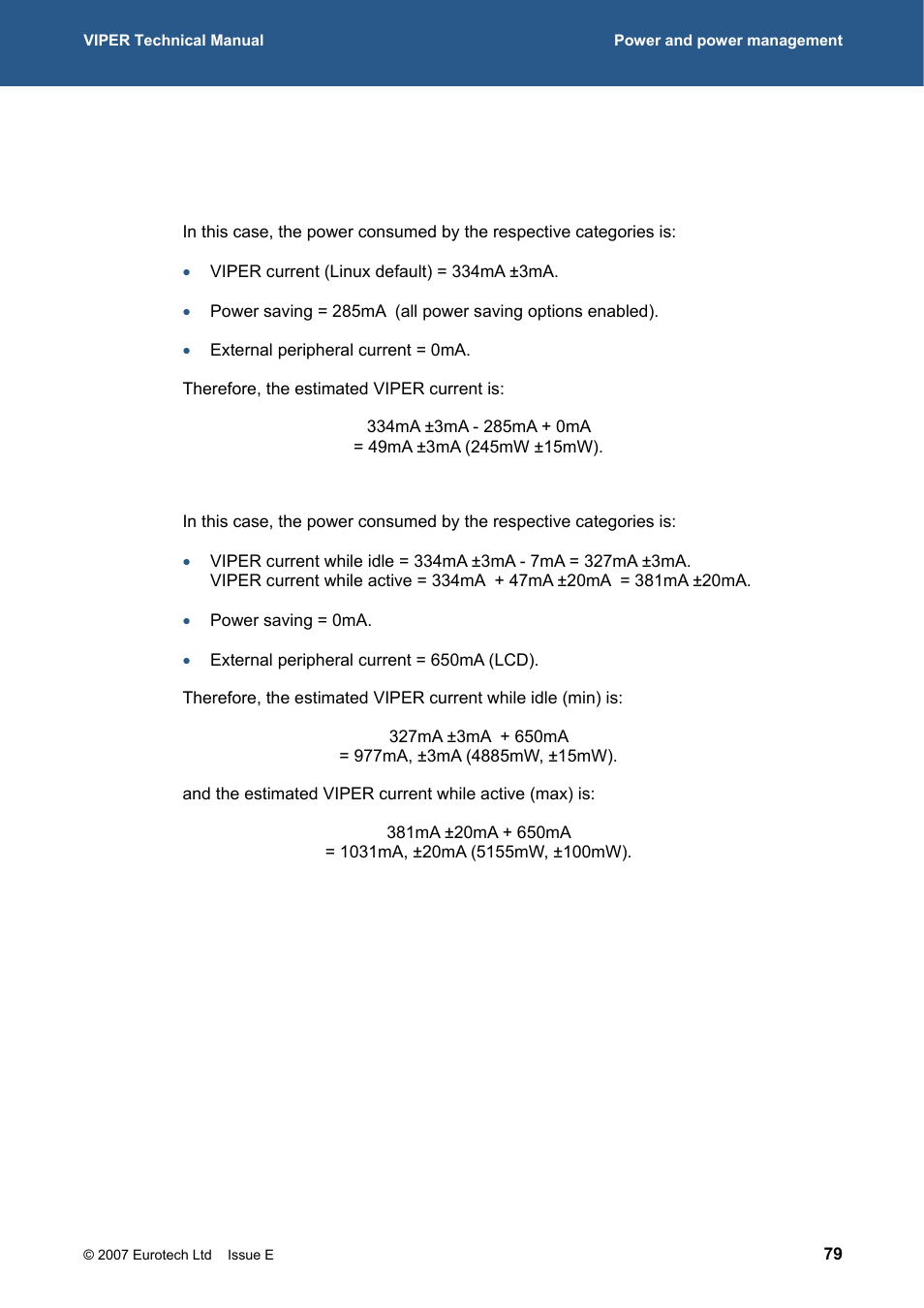 389h, Power estimate examples, 390h | The section, 399h, 400h | Eurotech Appliances VIPER / VIPER-LITE PXA255 User Manual | Page 79 / 111