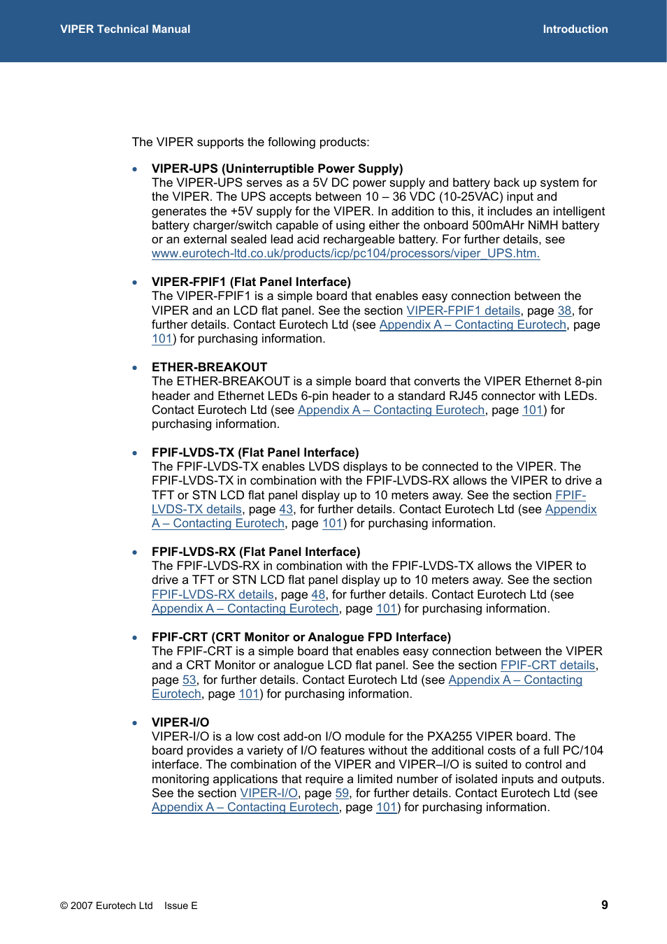 Viper support products | Eurotech Appliances VIPER / VIPER-LITE PXA255 User Manual | Page 9 / 111