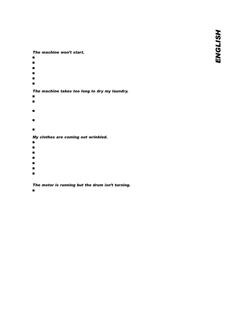 English, Troubleshooting | Eurotech Appliances EDV158 User Manual | Page 13 / 16