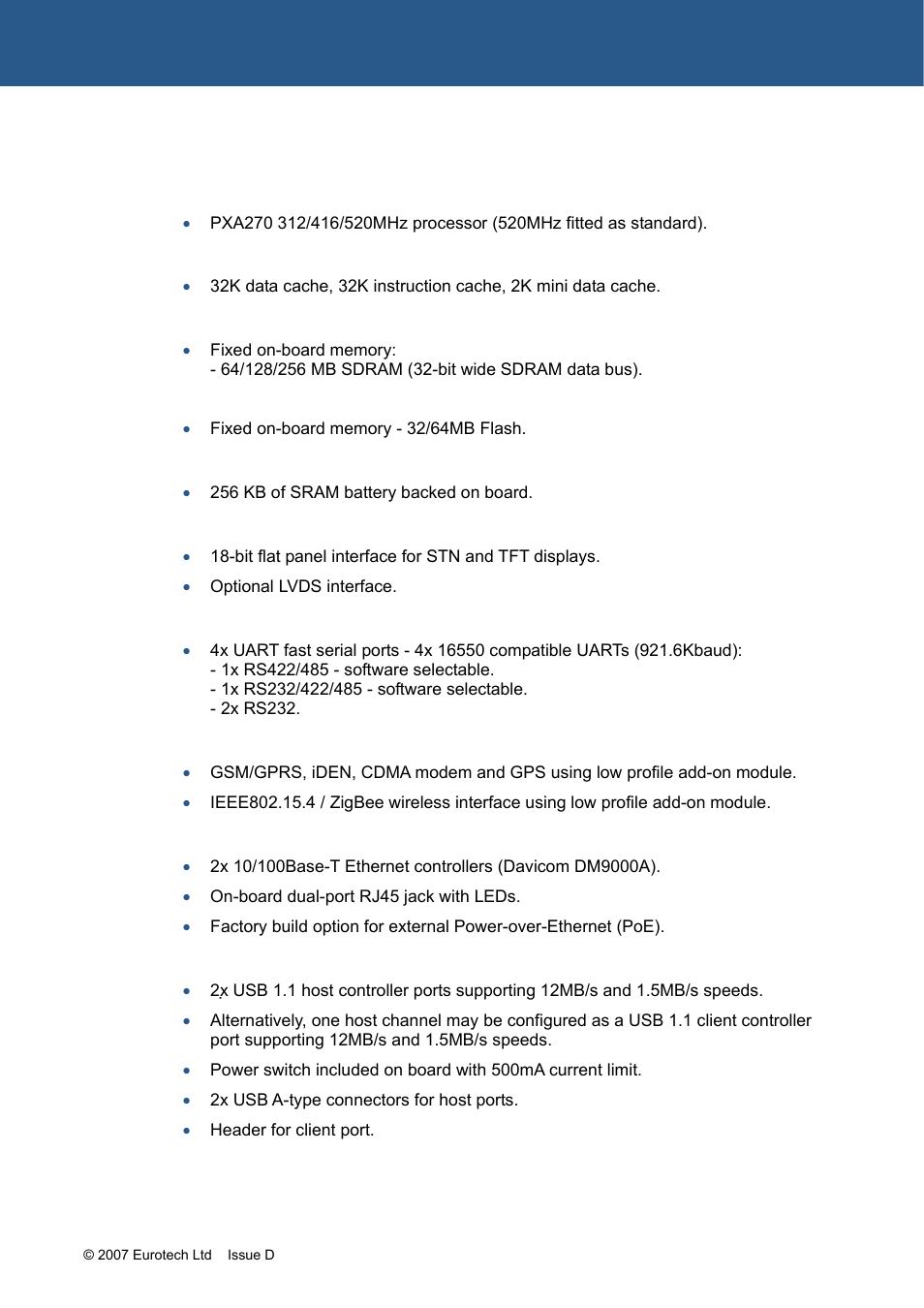 Zeus features | Eurotech Appliances ZEUS PXA270 User Manual | Page 10 / 136