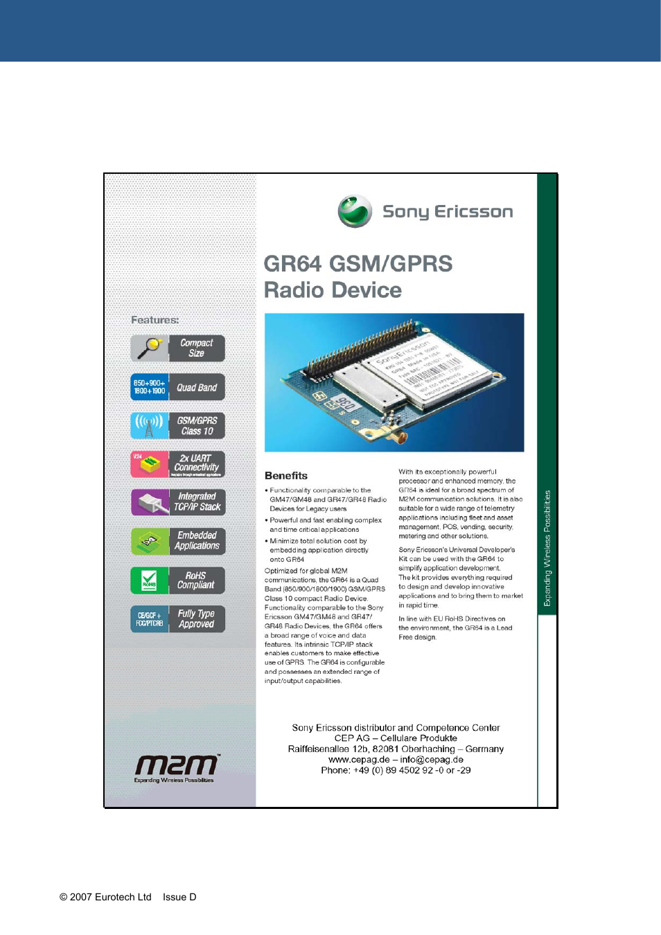 Appendix e - wireless modem datasheets, Ails see, Sony ericsson gr64 | Eurotech Appliances ZEUS PXA270 User Manual | Page 104 / 136