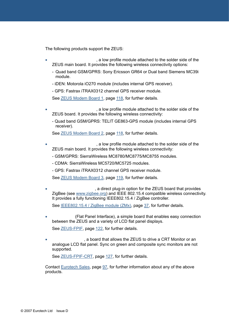 Zeus support products | Eurotech Appliances ZEUS PXA270 User Manual | Page 13 / 136