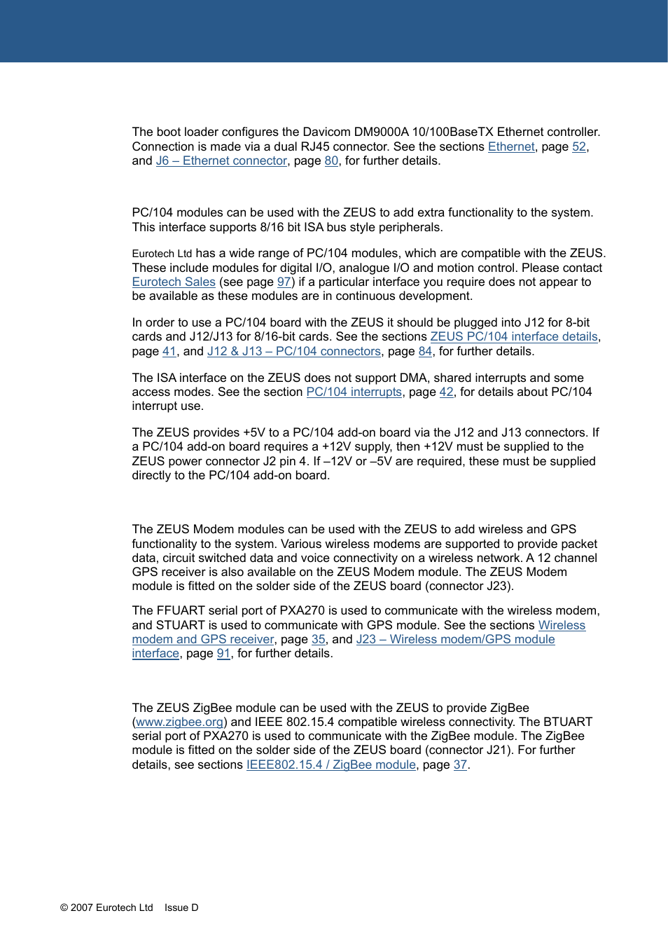 Eurotech Appliances ZEUS PXA270 User Manual | Page 17 / 136