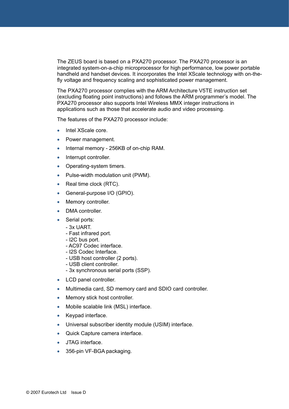 Pxa270 processor | Eurotech Appliances ZEUS PXA270 User Manual | Page 20 / 136