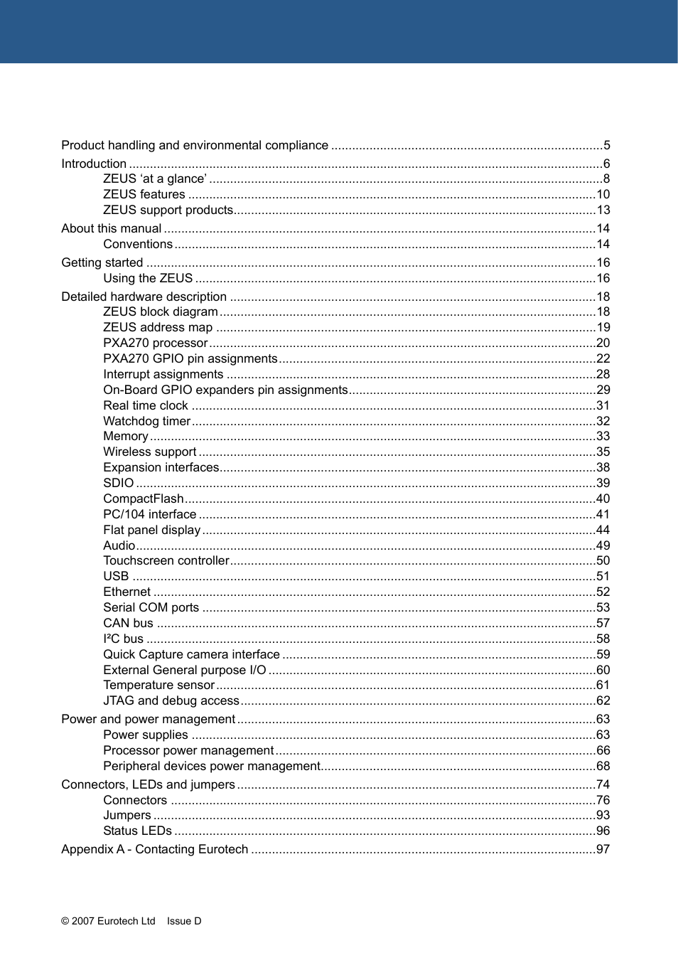 Eurotech Appliances ZEUS PXA270 User Manual | Page 3 / 136
