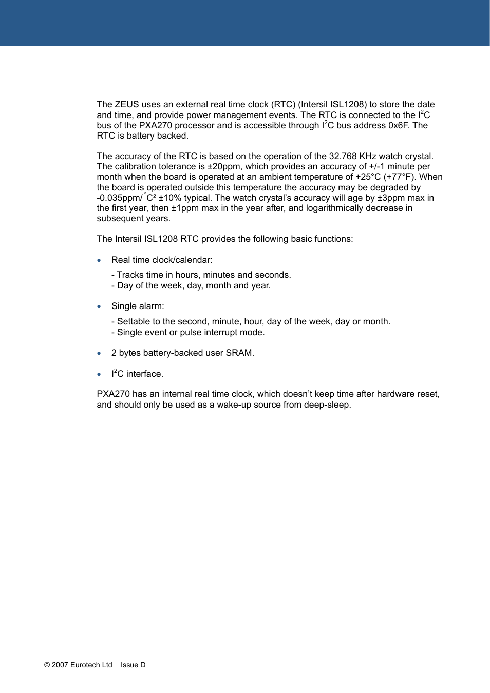 Real time clock | Eurotech Appliances ZEUS PXA270 User Manual | Page 31 / 136