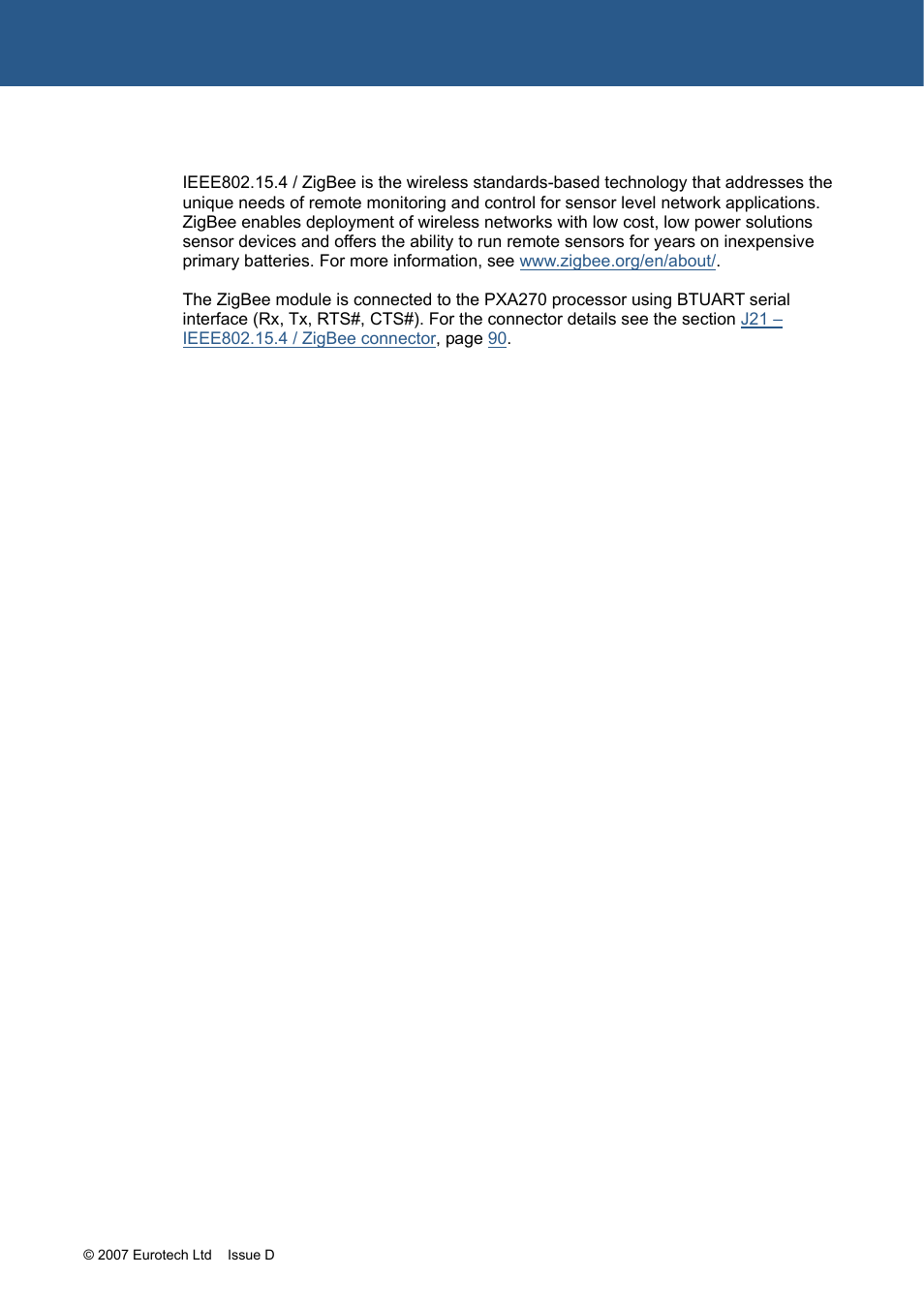 Ieee, Zigbee, Header | Ieee802.15.4 / zigbee module (zmx), Sections, Ieee802.15.4 / zigbee module | Eurotech Appliances ZEUS PXA270 User Manual | Page 37 / 136
