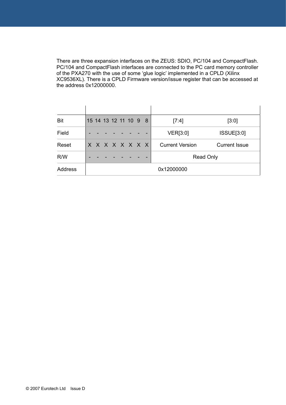 Expansion interfaces, Ails see, 0000 16-bit | Reg0 (cpld ver/issue) | Eurotech Appliances ZEUS PXA270 User Manual | Page 38 / 136