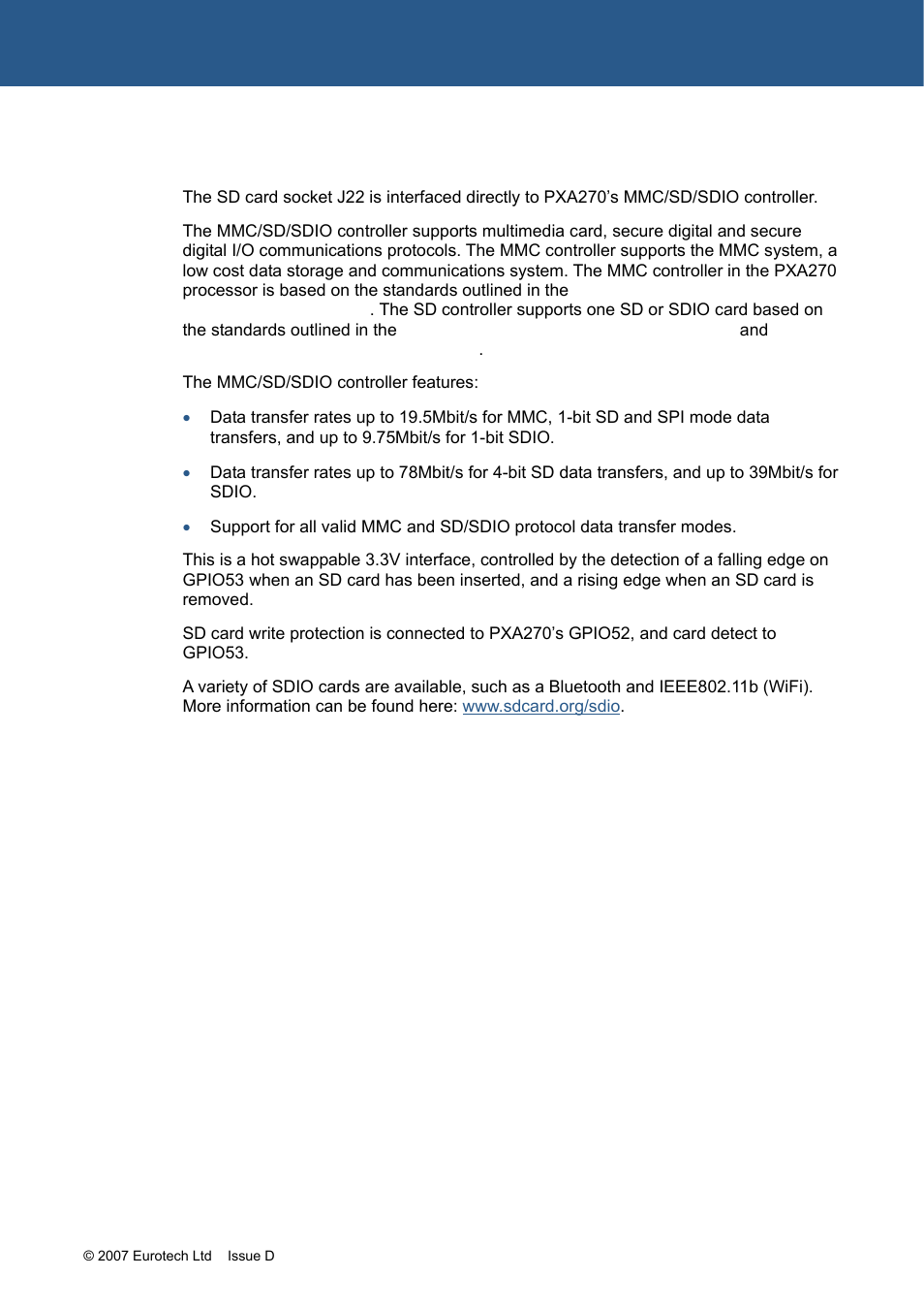 Sdio, Sd/sdio | Eurotech Appliances ZEUS PXA270 User Manual | Page 39 / 136