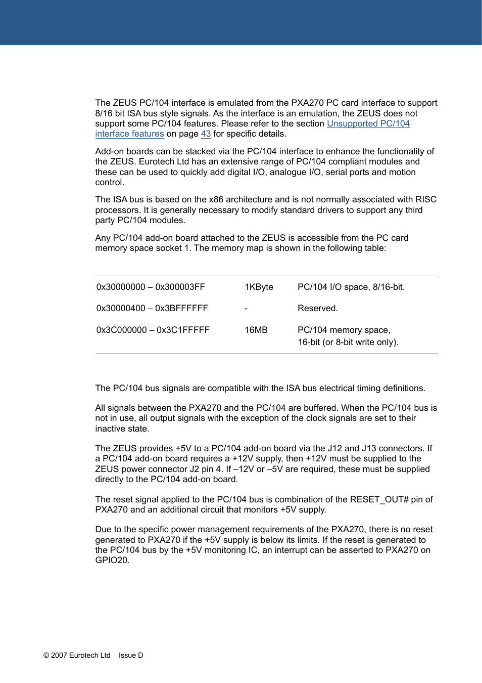 Pc/104 interface, Serial, See the sections | Zeus pc/104 interface details | Eurotech Appliances ZEUS PXA270 User Manual | Page 41 / 136