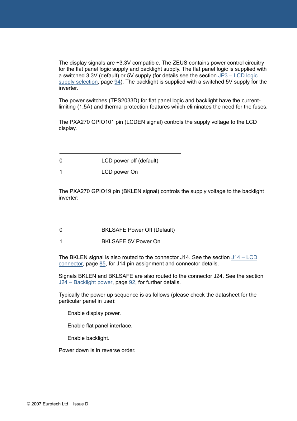 Lcd logic and backlight power | Eurotech Appliances ZEUS PXA270 User Manual | Page 46 / 136