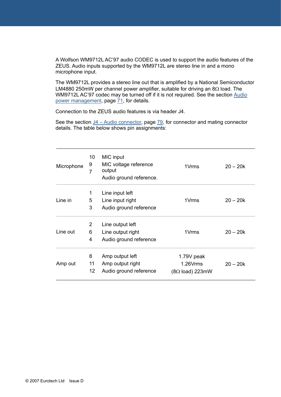Audio, Audio gpio, Modem-2, see the section | Zeus modem-2 | Eurotech Appliances ZEUS PXA270 User Manual | Page 49 / 136