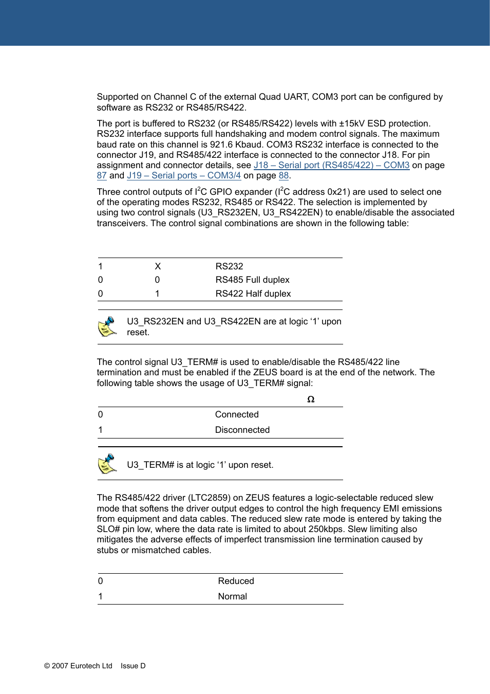 2x serial, Rs232, Com3 – rs232/rs485/rs422 interface | Com3 – rs232/rs485/rs422, Interface | Eurotech Appliances ZEUS PXA270 User Manual | Page 54 / 136