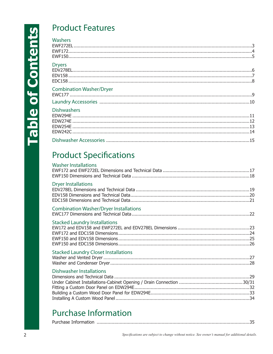 Eurotech Appliances EWF272EL User Manual | Page 2 / 36