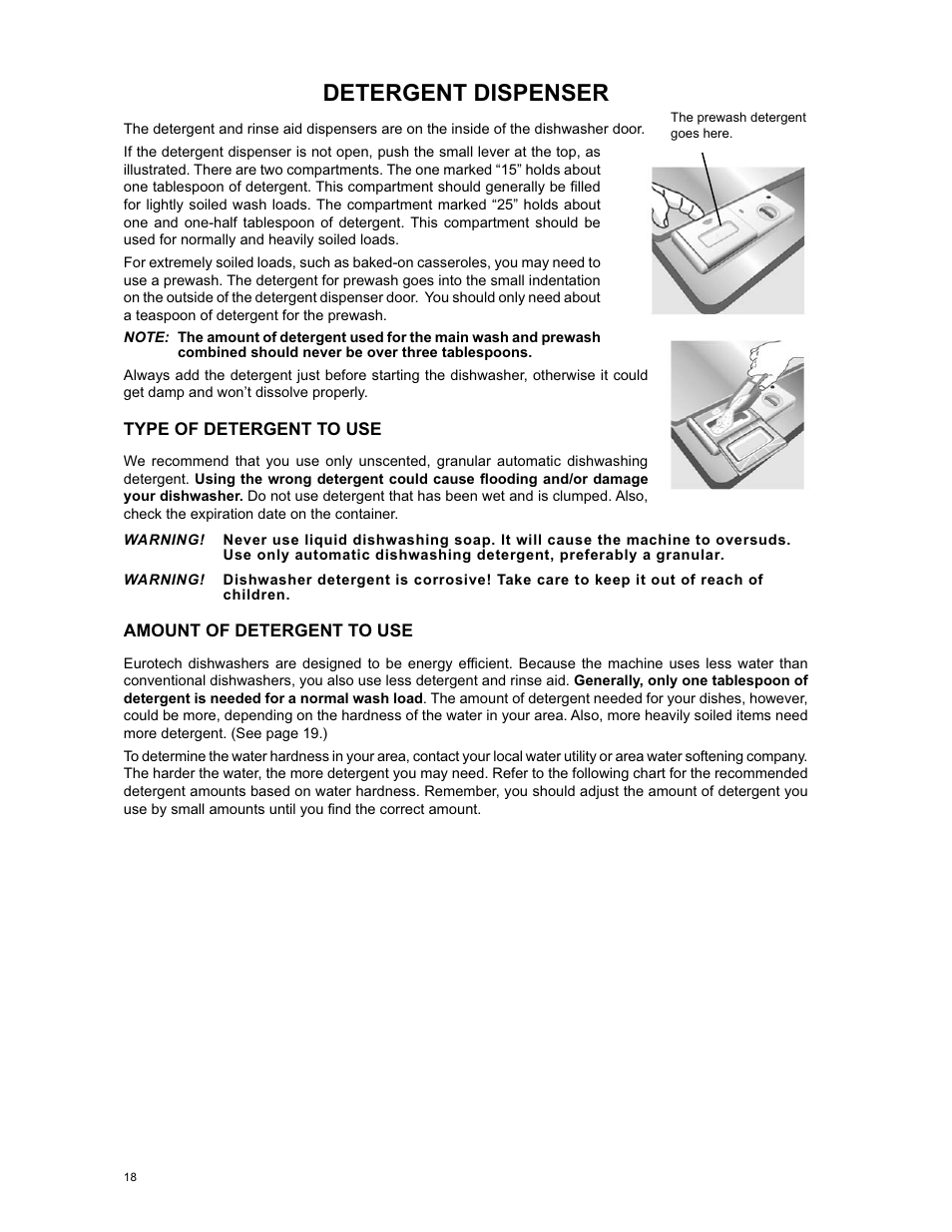 Detergent dispenser | Eurotech Appliances EDW294E User Manual | Page 18 / 35