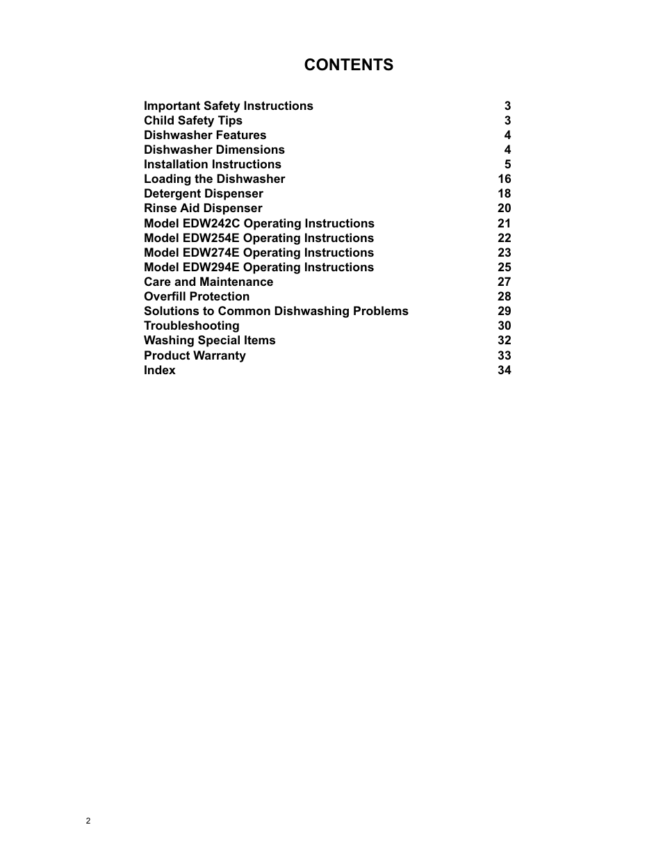 Eurotech Appliances EDW294E User Manual | Page 2 / 35