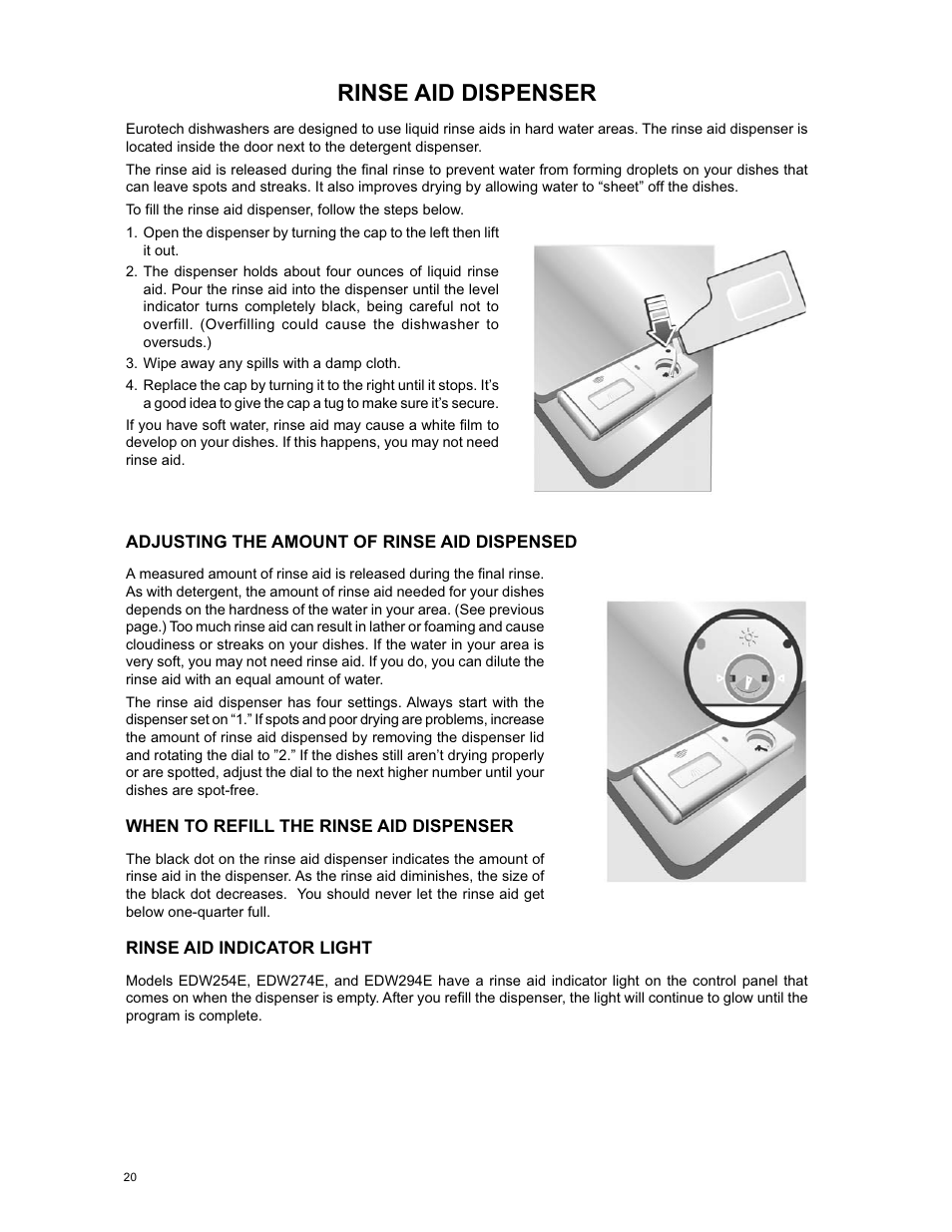 Rinse aid dispenser | Eurotech Appliances EDW294E User Manual | Page 20 / 35