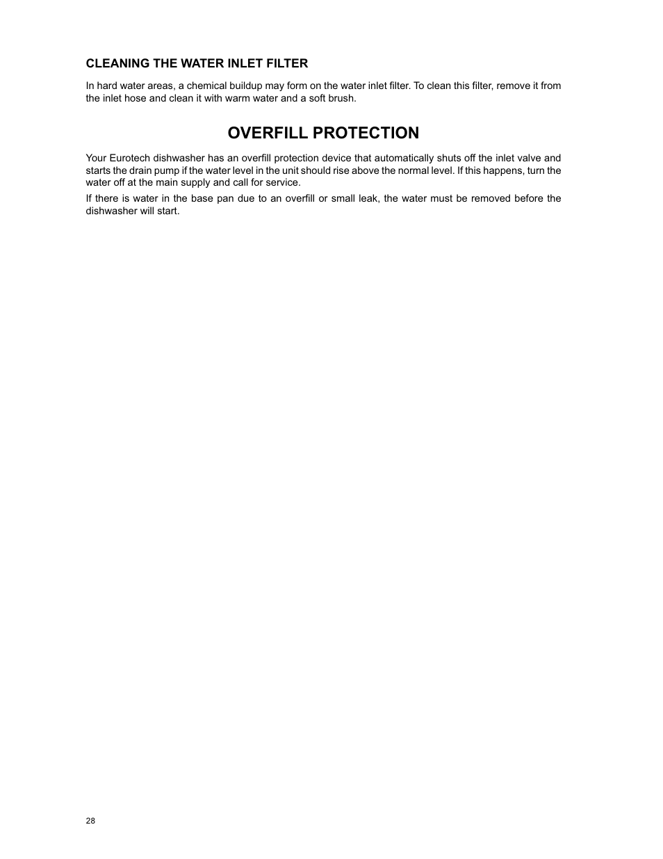 Overfill protection | Eurotech Appliances EDW294E User Manual | Page 28 / 35