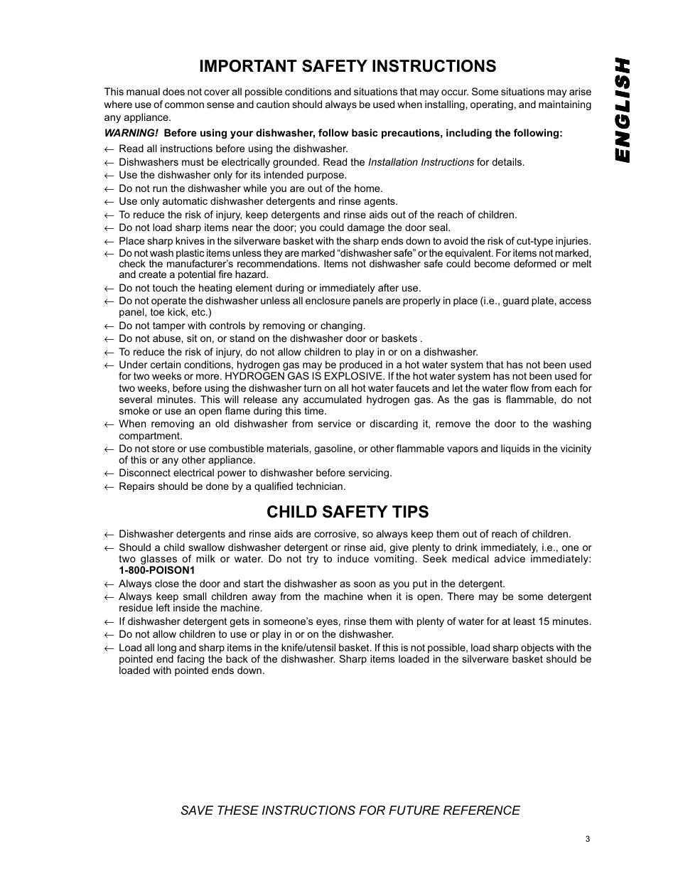 Englishenglishenglishenglishenglish, Important safety instructions, Child safety tips | Eurotech Appliances EDW294E User Manual | Page 3 / 35