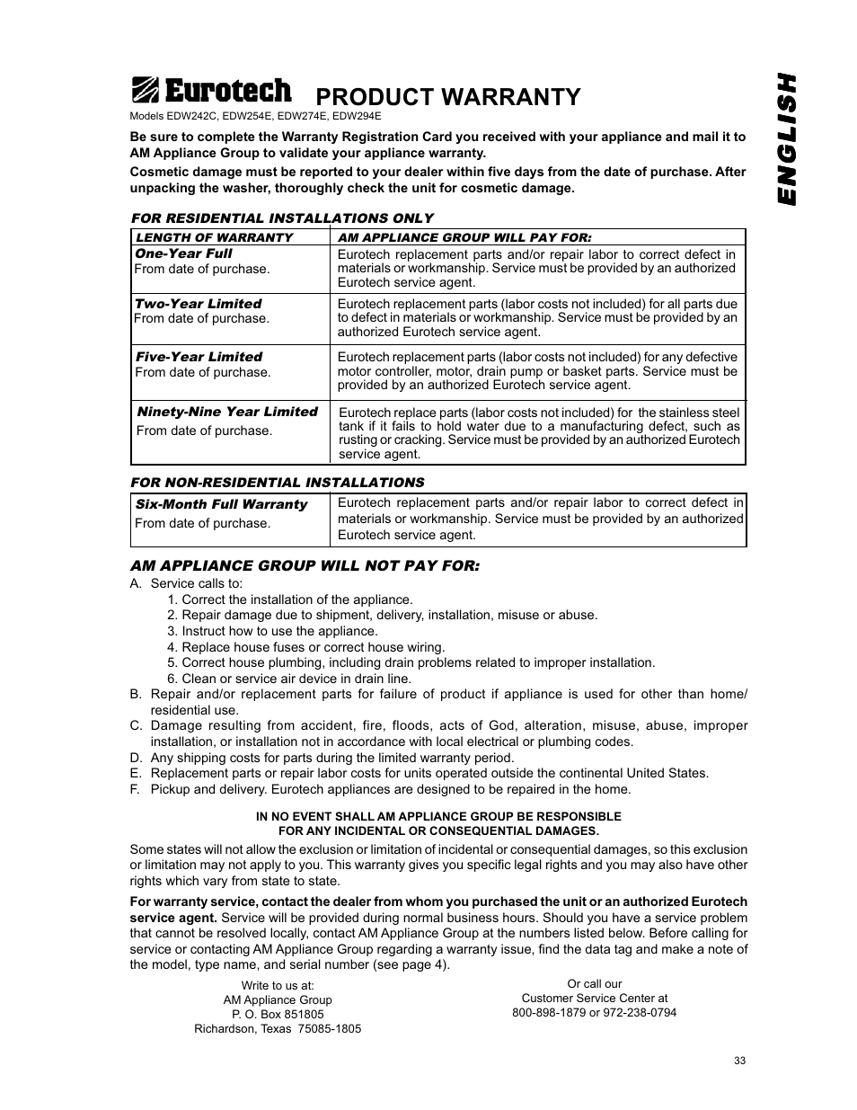 Eurotech Appliances EDW294E User Manual | Page 33 / 35