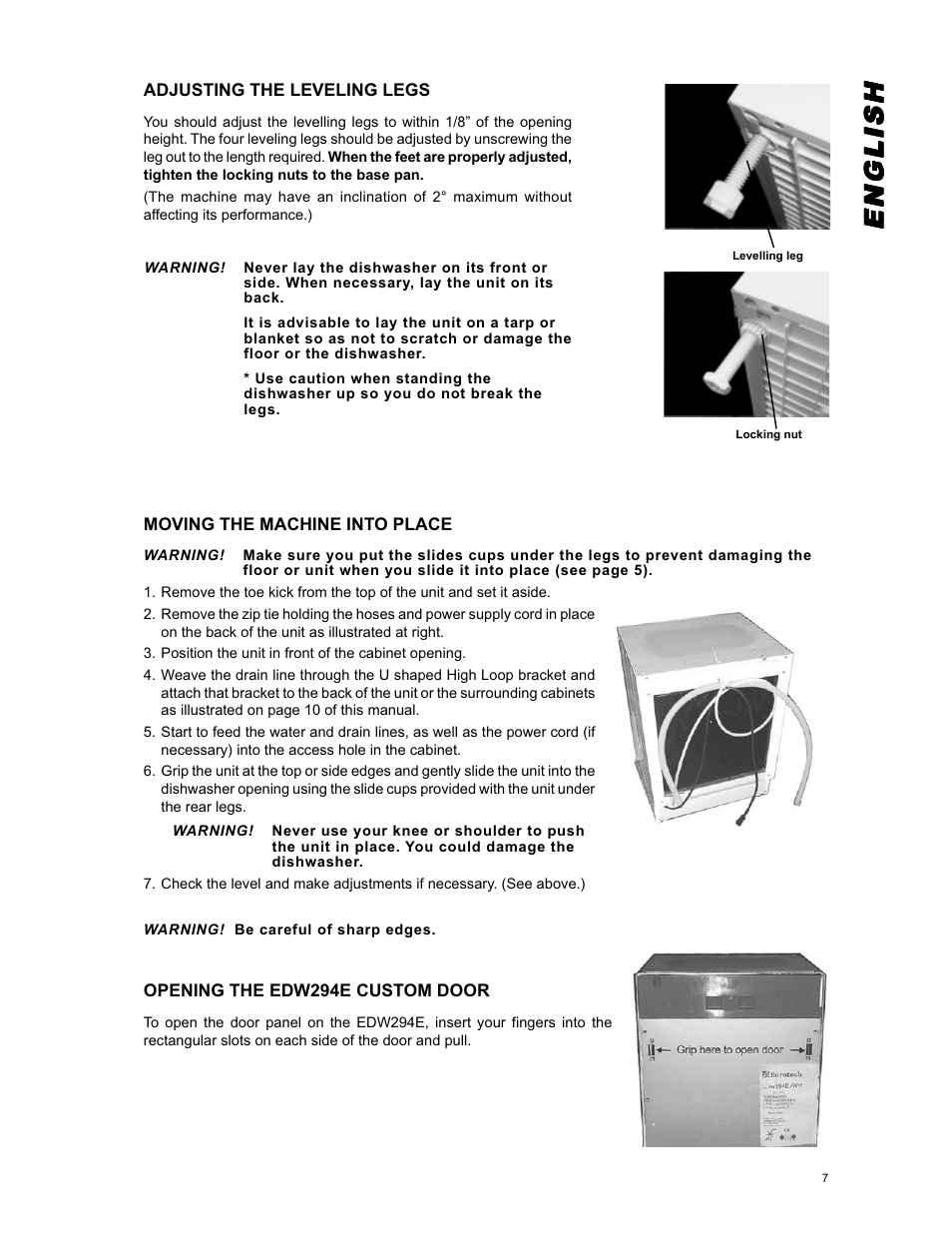 Englishenglishenglishenglishenglish | Eurotech Appliances EDW294E User Manual | Page 7 / 35