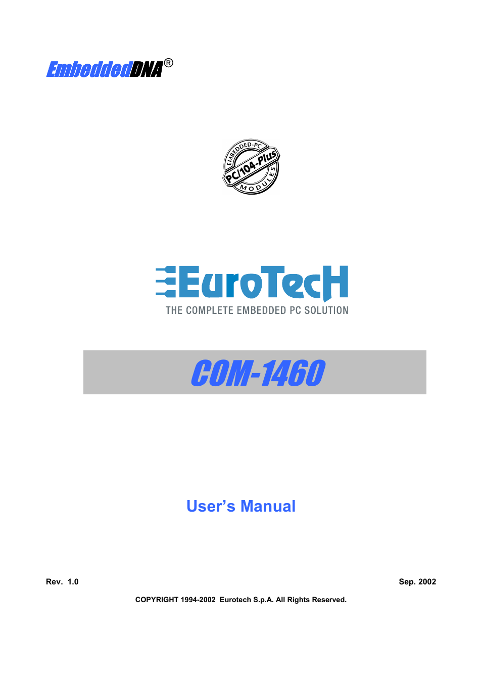Eurotech Appliances COM-1460 User Manual | 38 pages