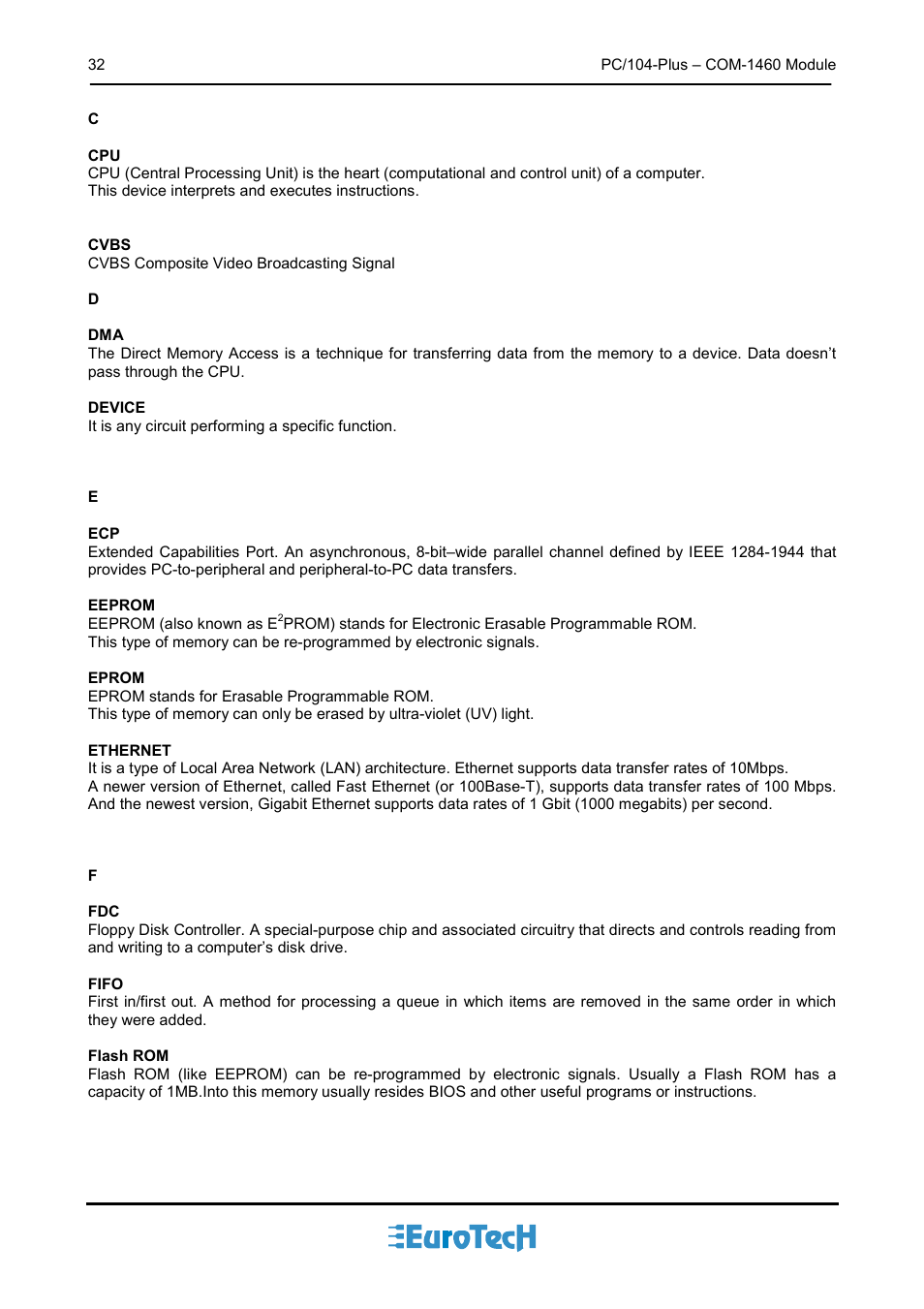Eurotech Appliances COM-1460 User Manual | Page 32 / 38