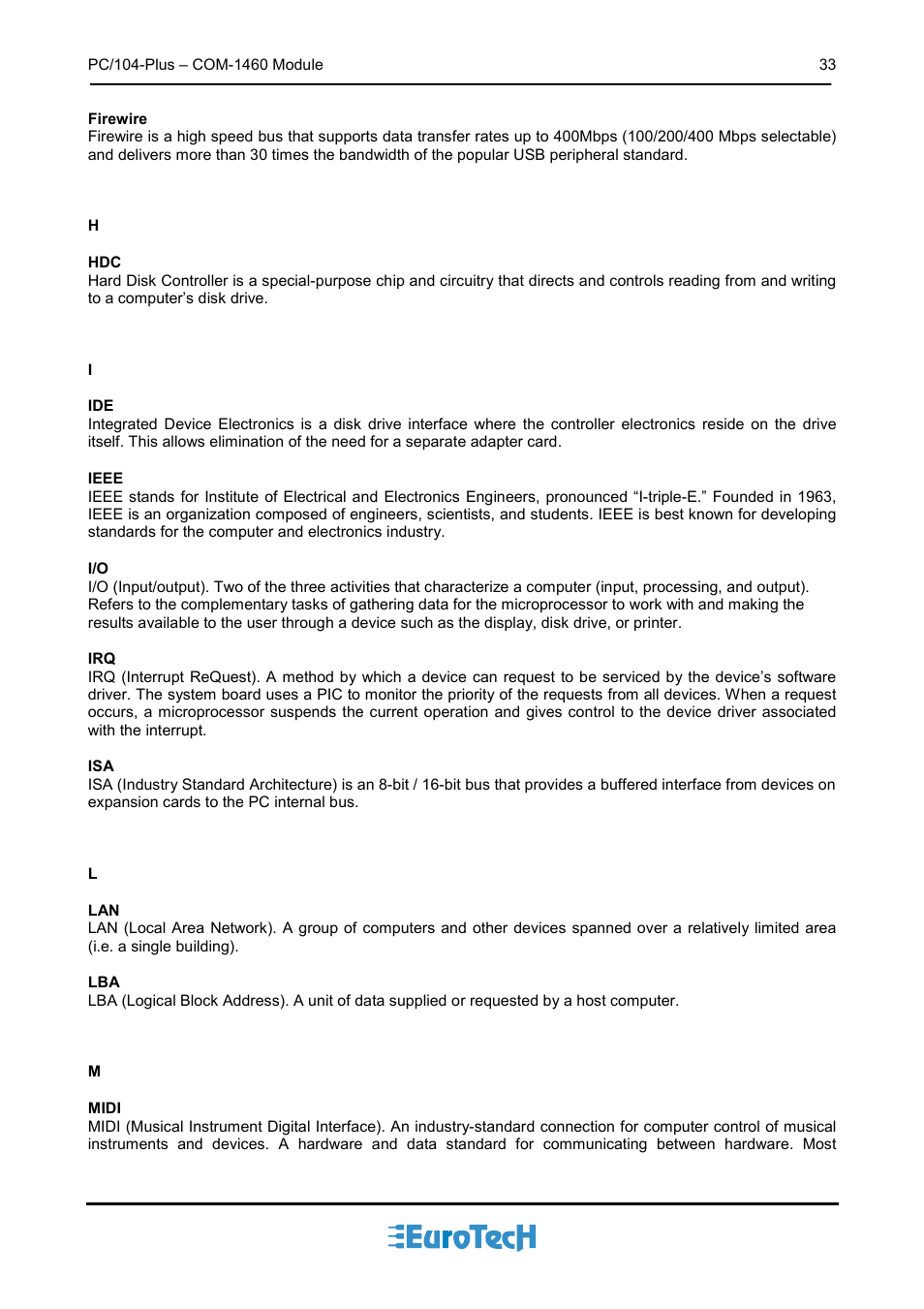 Eurotech Appliances COM-1460 User Manual | Page 33 / 38