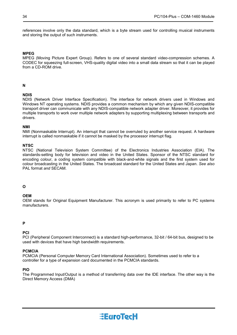 Eurotech Appliances COM-1460 User Manual | Page 34 / 38