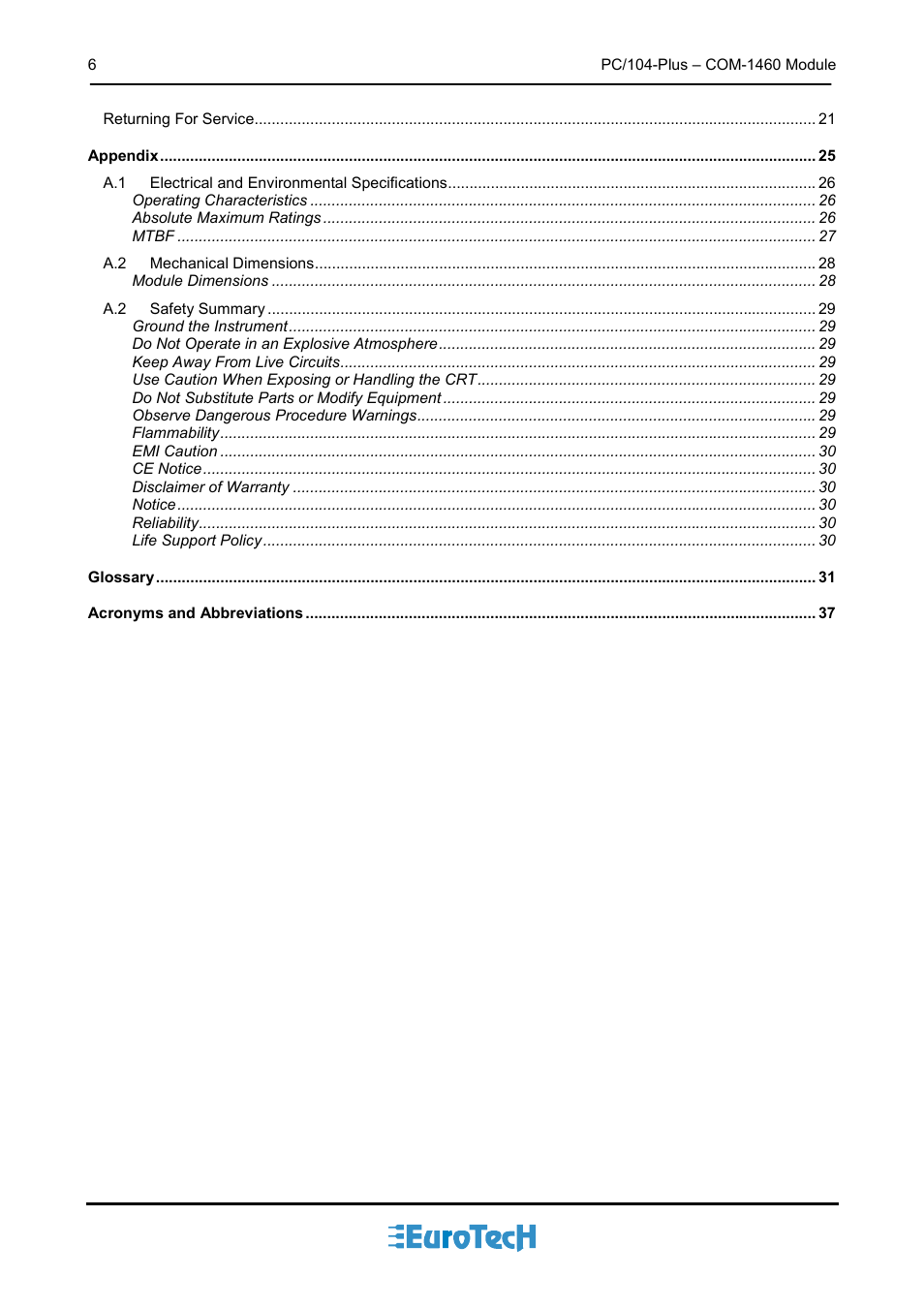Eurotech Appliances COM-1460 User Manual | Page 6 / 38