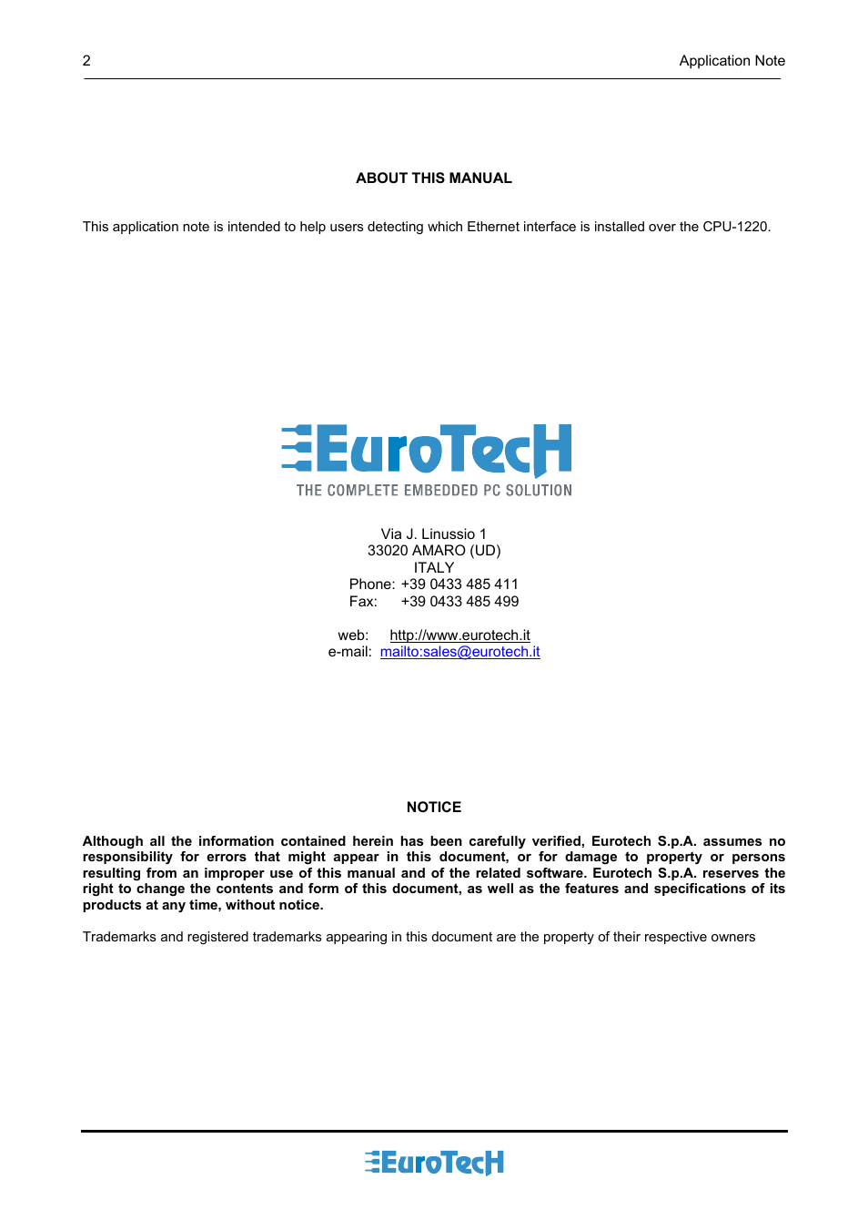 Eurotech Appliances Eurotech Ethernet Adapter An0038 User Manual | Page 2 / 13