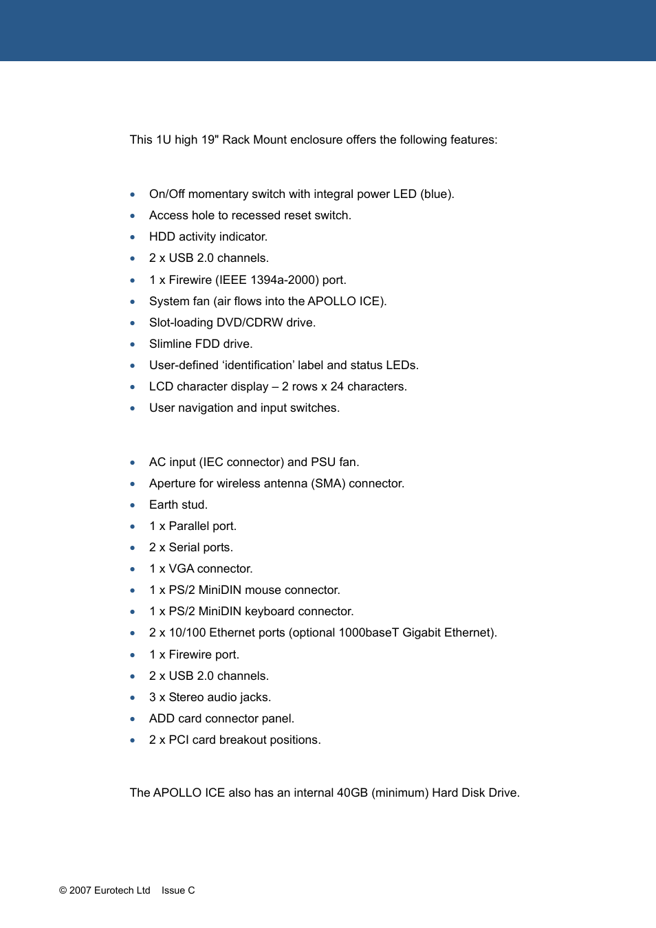 Features of the apollo ice | Eurotech Appliances APOLLO 1U ICE FM12961 User Manual | Page 10 / 37