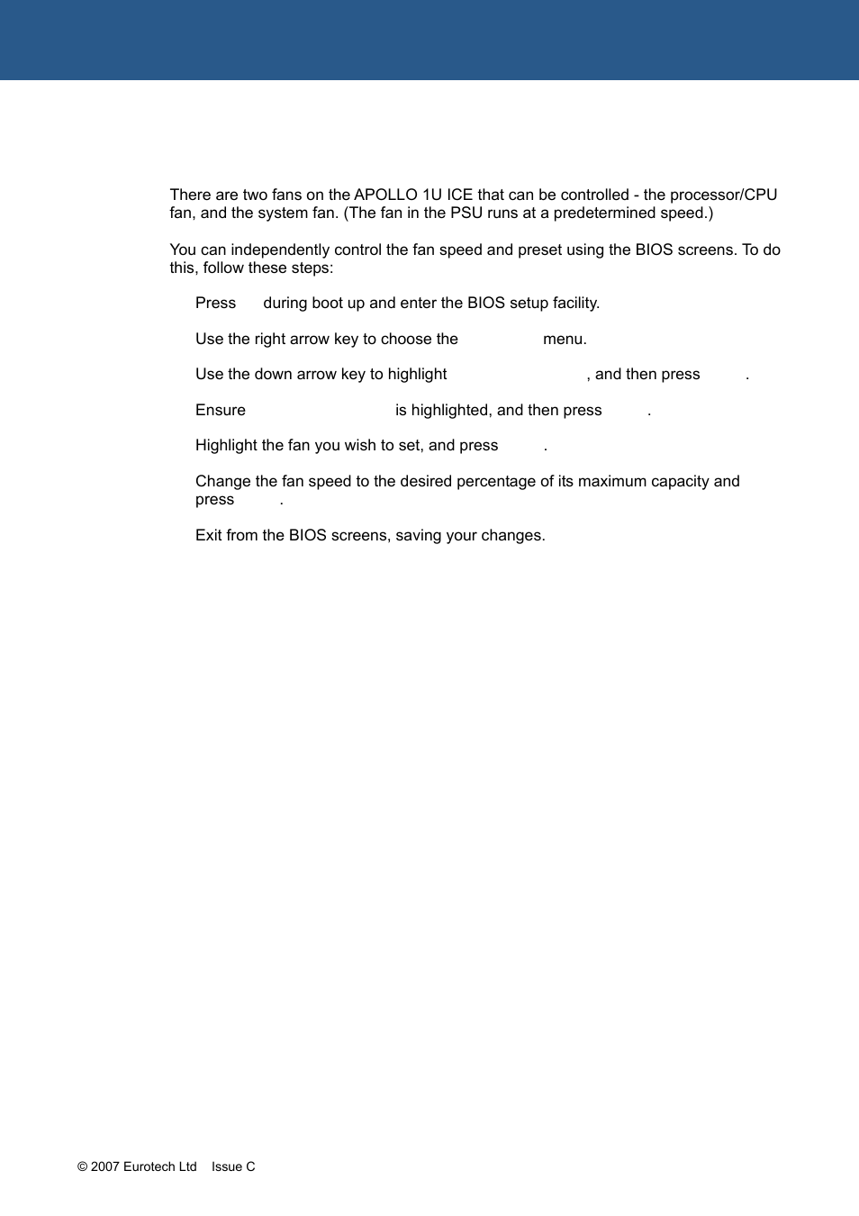 Fan control | Eurotech Appliances APOLLO 1U ICE FM12961 User Manual | Page 11 / 37