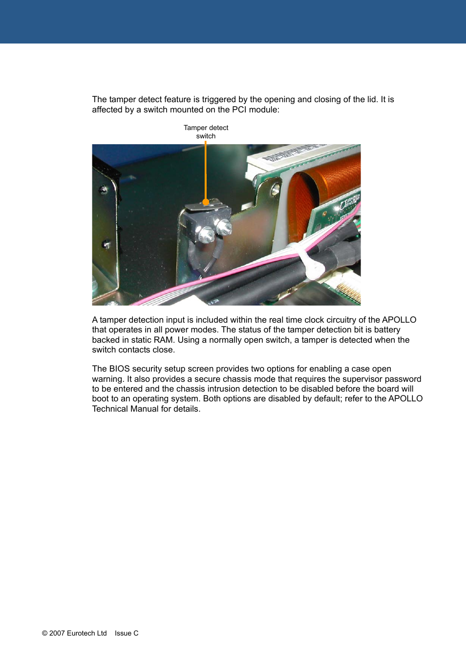 Tamper detect switch | Eurotech Appliances APOLLO 1U ICE FM12961 User Manual | Page 24 / 37