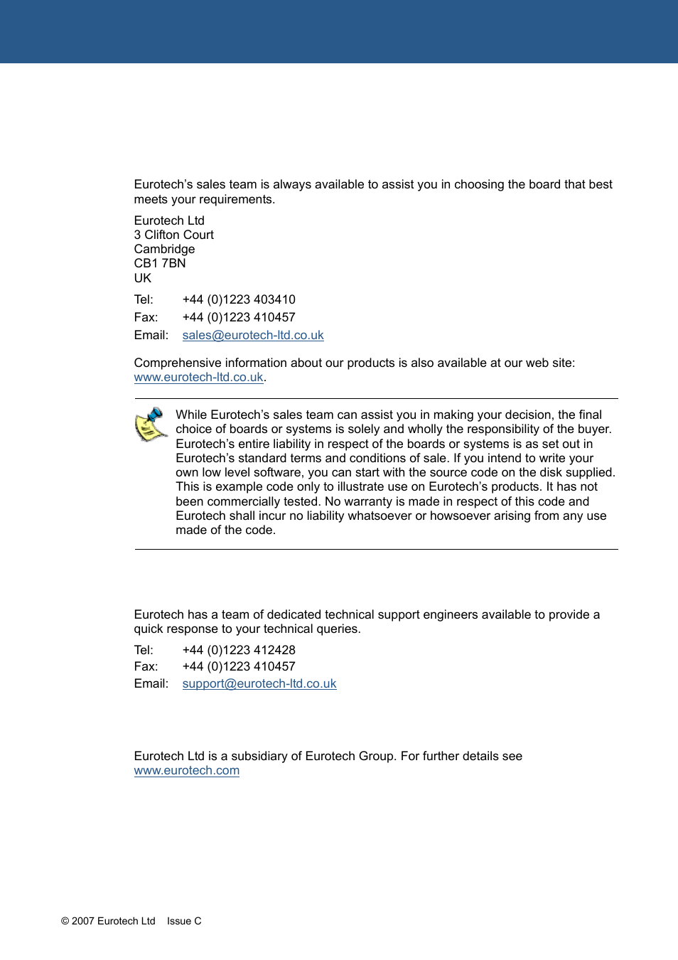 Appendix a – contacting eurotech, Eurotech sales, Eurotech technical support | Eurotech group | Eurotech Appliances APOLLO 1U ICE FM12961 User Manual | Page 32 / 37