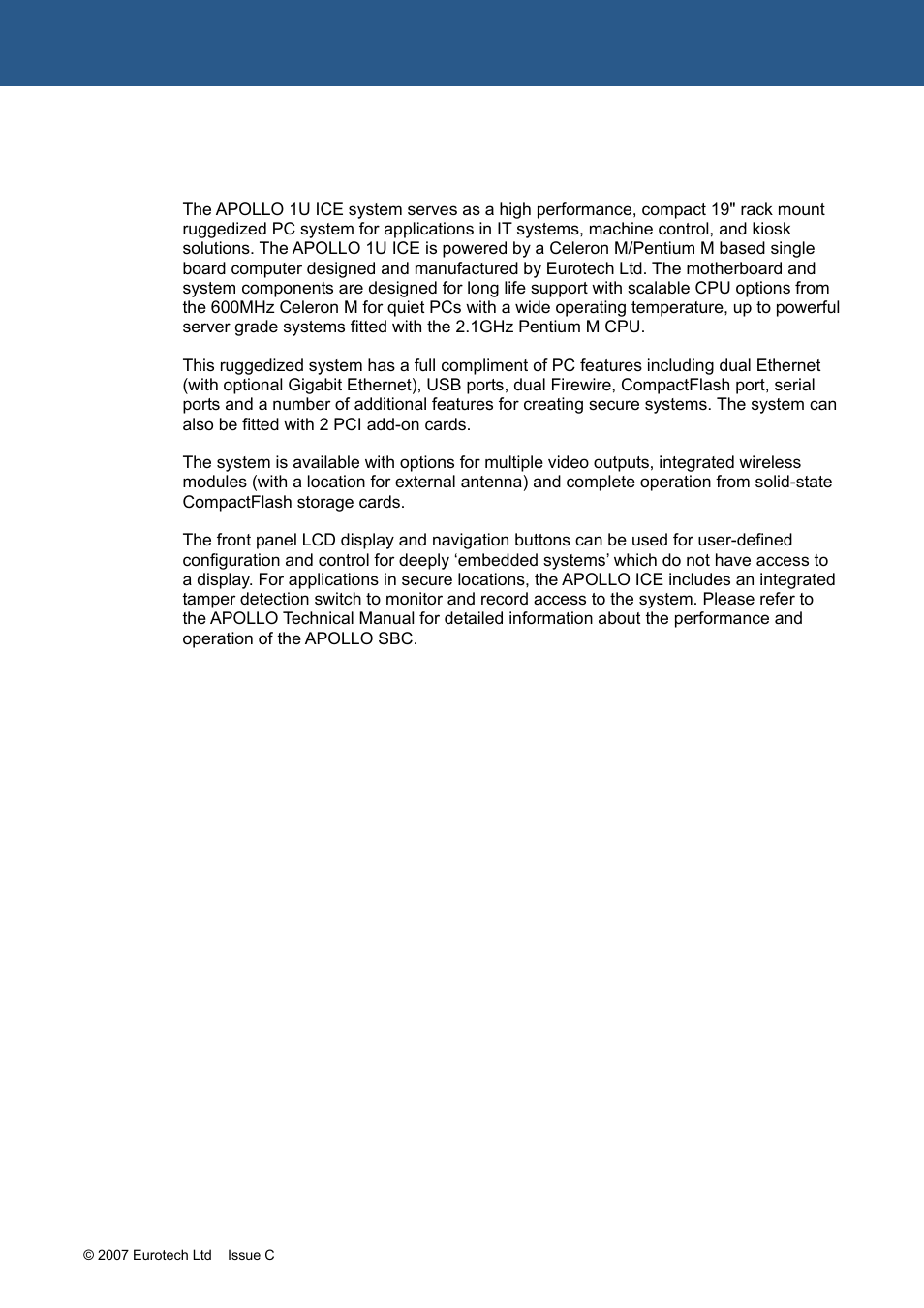 Introduction | Eurotech Appliances APOLLO 1U ICE FM12961 User Manual | Page 5 / 37