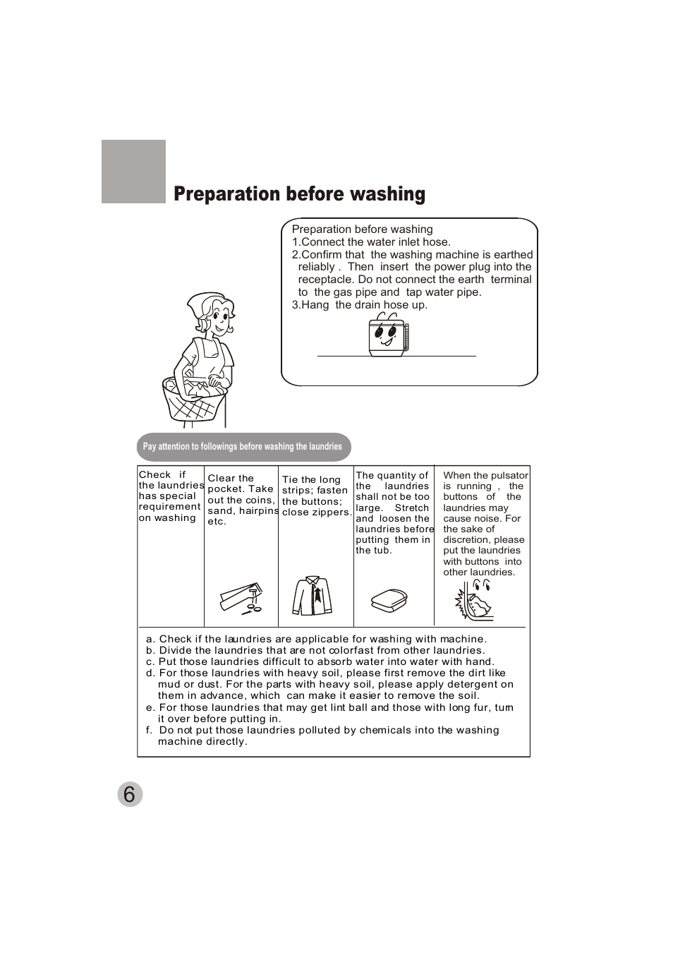 Preparation before washing | Emerald Innovations EW-2500MG User Manual | Page 8 / 11