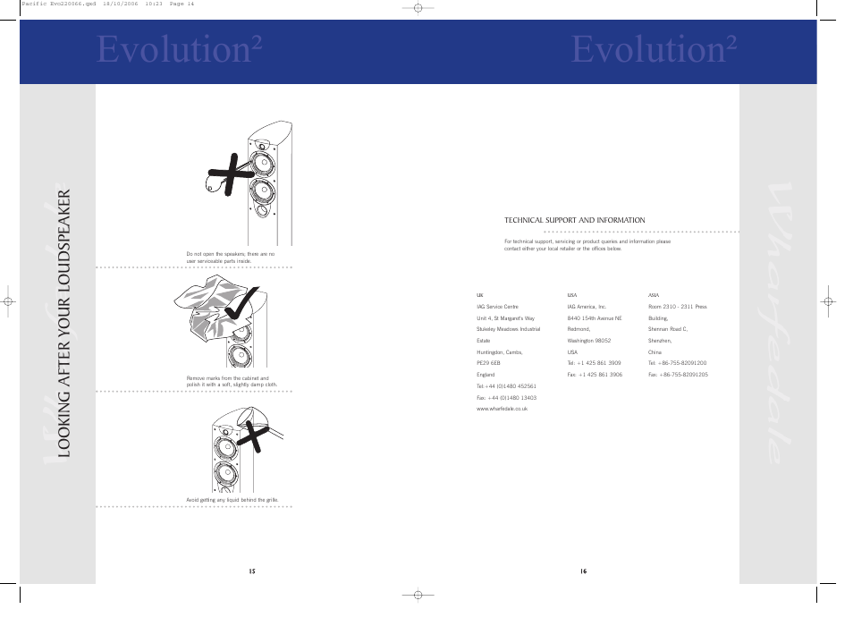 Evolution² evolution, Looking after y our loudspeaker | Evolution Technologies EVO8 User Manual | Page 9 / 15